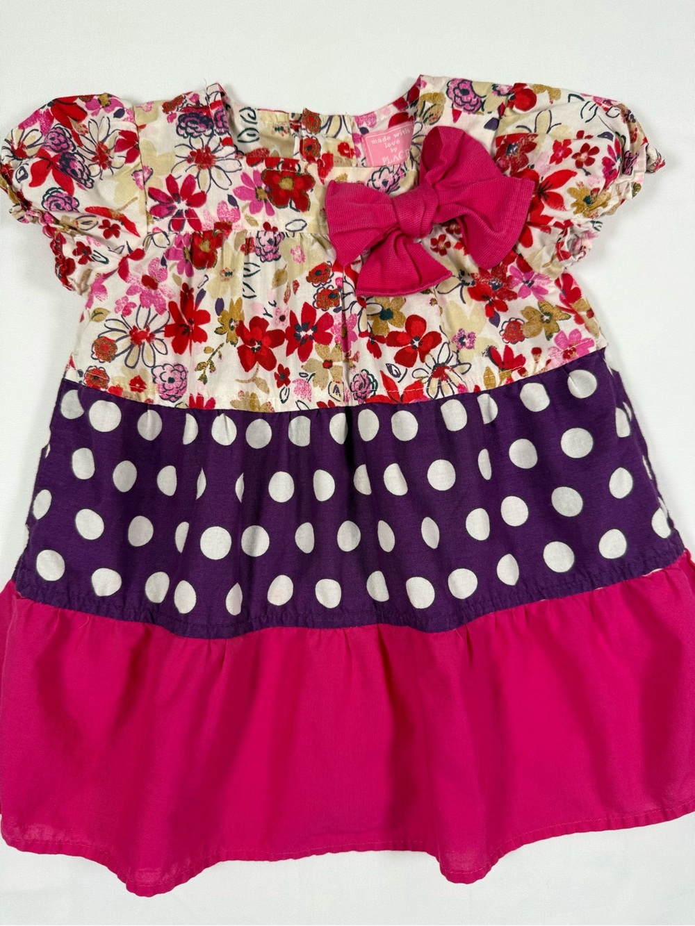 PLACE Girls Floral Polka‎ Dot Bow Dress 0-3m Cottagecore Boutique Retro Coquette - Picture 8 of 11